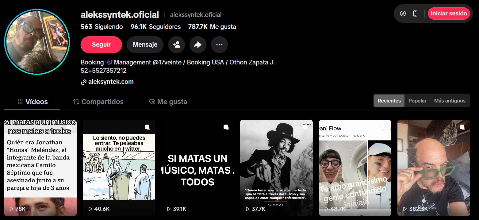 Tras subir y borrar una fotografía sin cabello, el intérprete encadenó publicaciones con referencias a Jimi Hendrix y Dani Flow que generaron preocupación entre sus seguidores.(Captura de pantalla @alekssyntek.oficial)