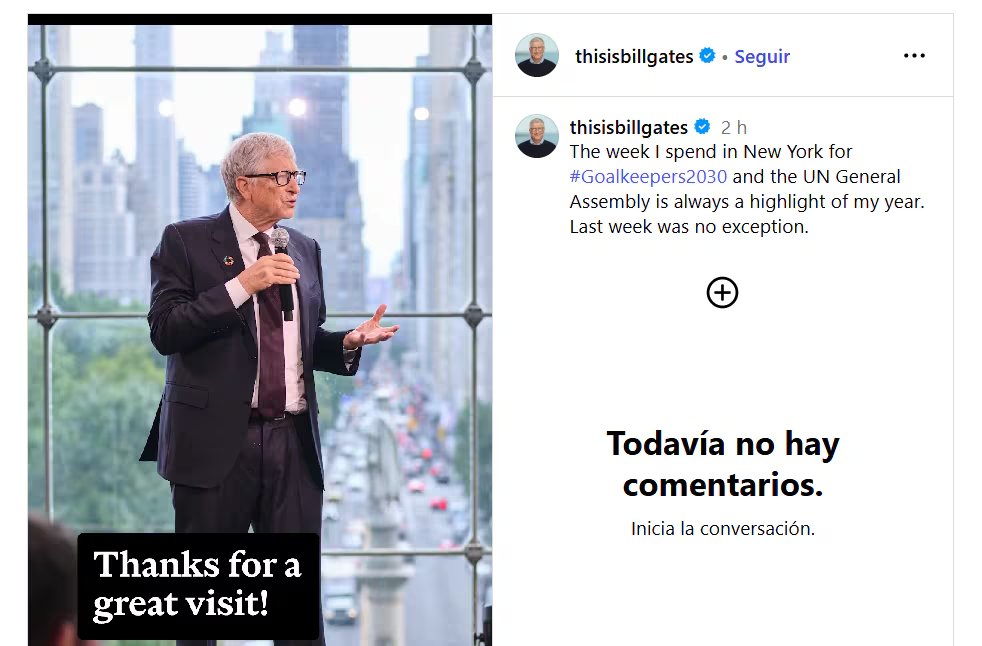 Bill Gates compartió en su cuenta de Instagram los momentos centrales de su paso por Nueva York.
(Instagram/Bill Gates)