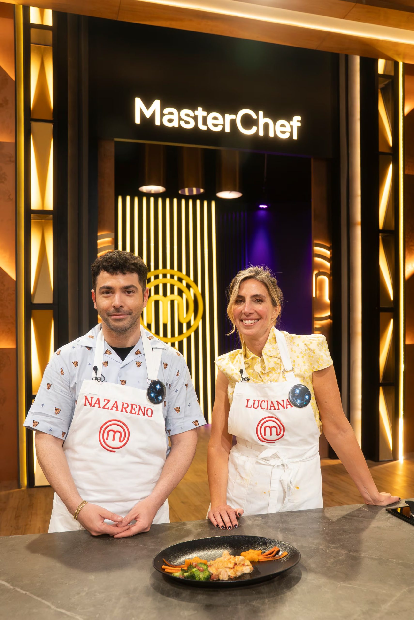 La periodista Luciana Geuna y el actor Nazareno Casero compartieron la estación en MasterChef Celebrity