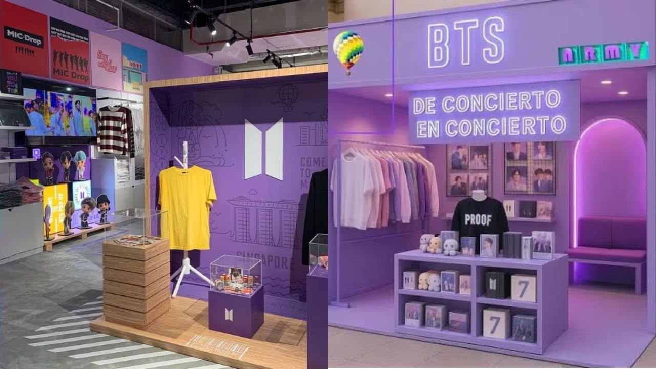 Ediciones anteriores del BTS POP-UP en otras ciudades, como Ciudad de México, incluyeron prendas, coleccionables y ambientaciones inspiradas en la estética de la banda.