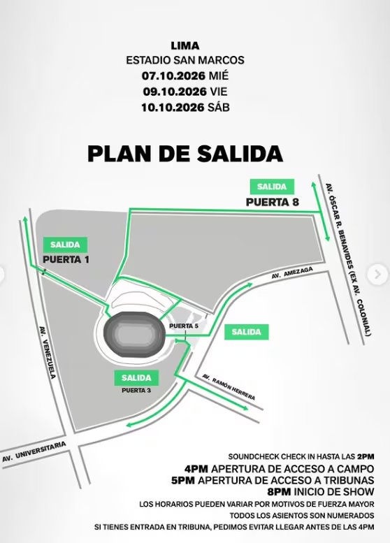 Plan de salida para el concierto de BTS en San Marcos