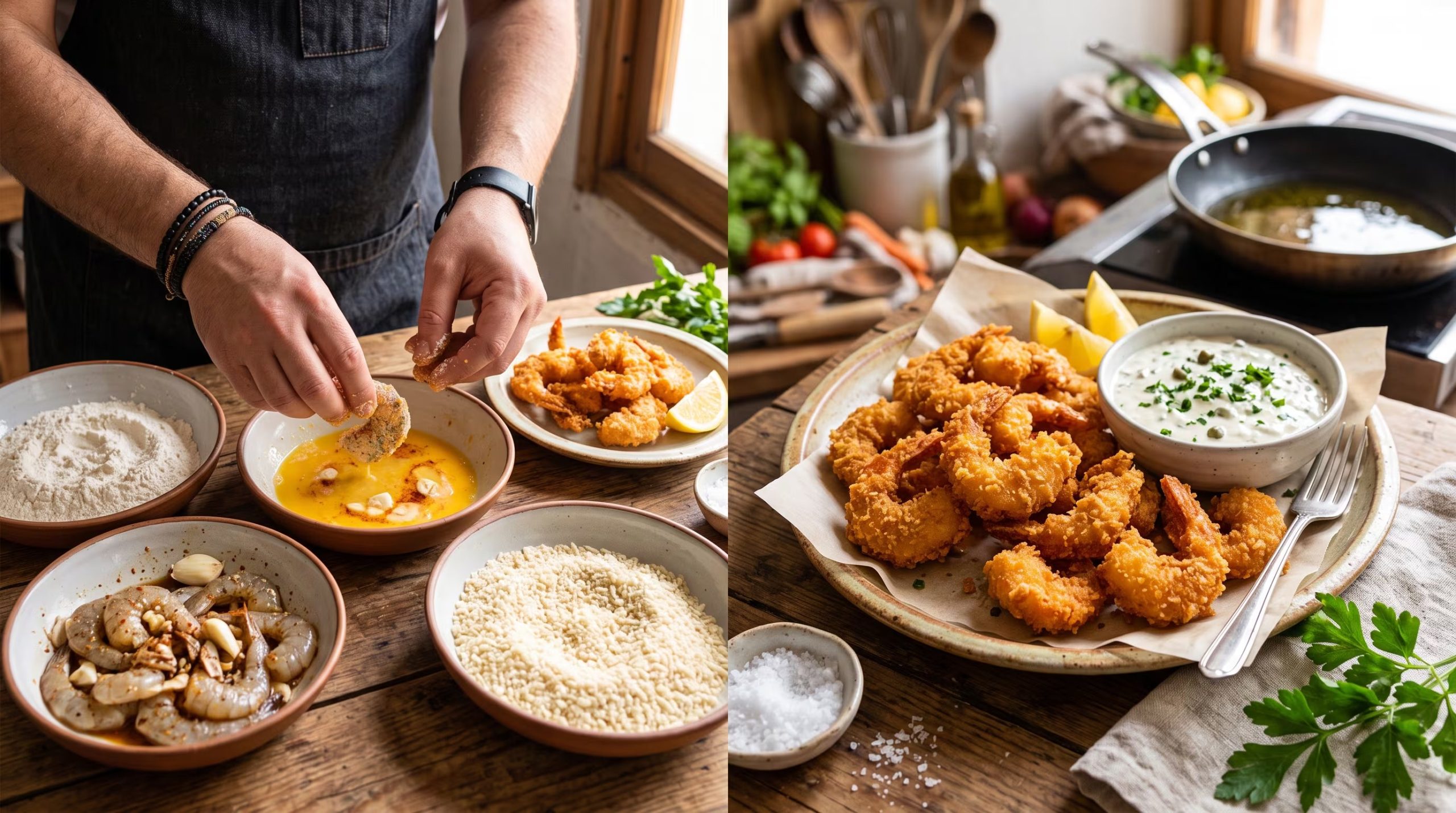El mejor apanado para los camarones incluye harina, huevo y panko - crédito (Imagen Ilustrativa Infobae)