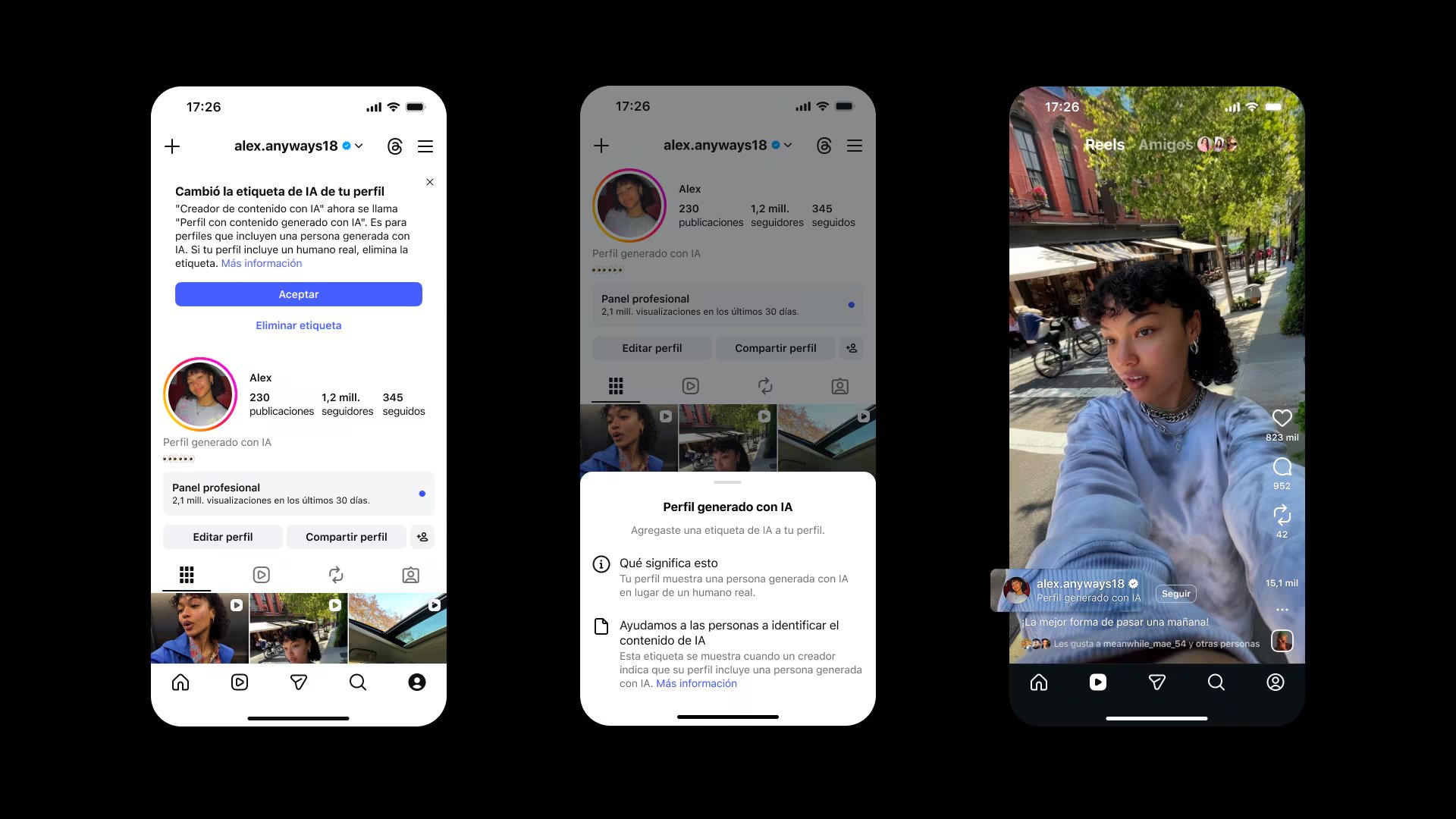 La advertencia no quedará limitada a la página principal de una cuenta. 
(Instagram)