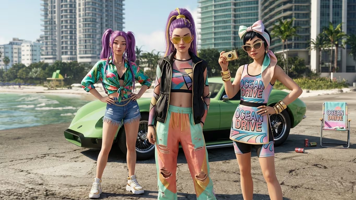 Esta es una ilustración de Las Guerreras K-pop en el universo de GTA VI. (Foto: Gemini)