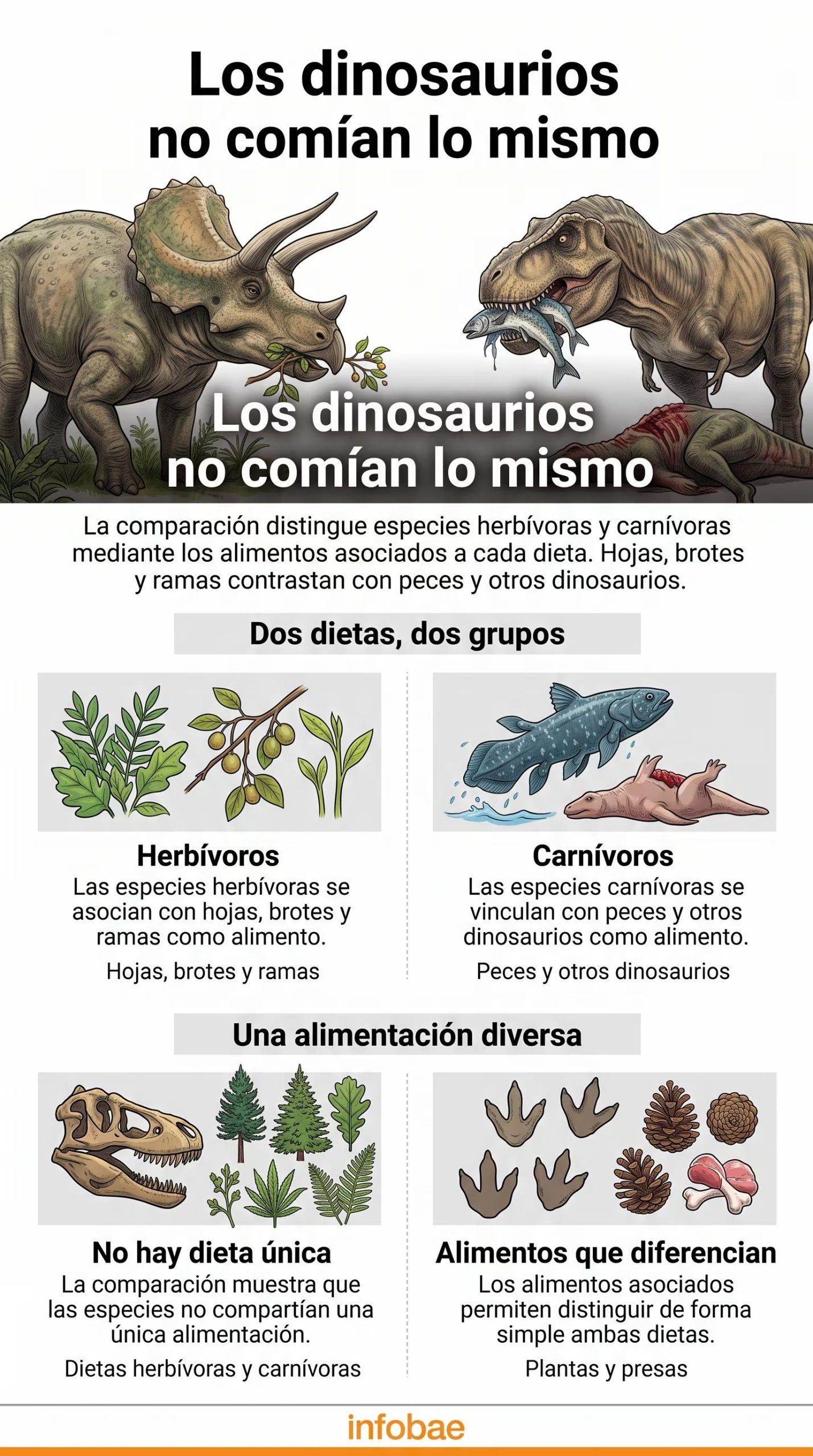 Las señales químicas conservadas en el esmalte muestran que los herbívoros del Jurásico elegían hojas, brotes o ramas, mientras los carnívoros analizados también se especializaban en presas diferente (Imagen Ilustrativa Infobae)