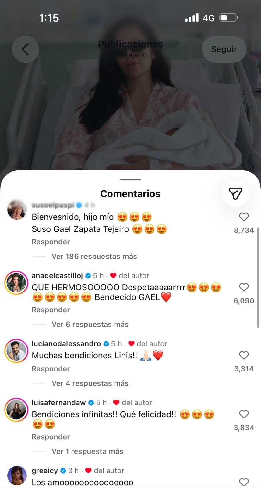 Reacciones de famosos al nacimiento del hijo de Lina Tejeiro - crédito Redes sociales