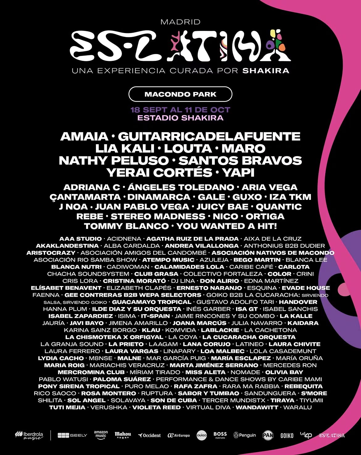Programación musical de Macondo Park. (@shakira/Instagram)