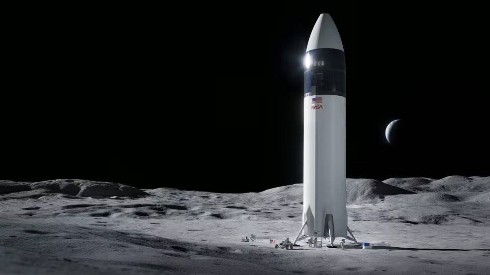 Diseño del módulo de aterrizaje humano SpaceX Starship que llevará a los primeros astronautas de la NASA a la superficie de la Luna bajo el programa Artemisa.
(SPACE X)