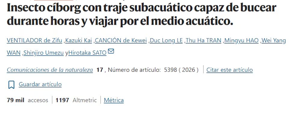 El dispositivo para cucarachas fue presentado en un estudio publicado en Nature Communications. 

(www.nature.com)