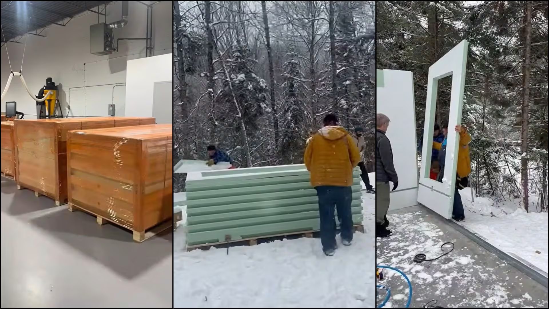 La envolvente de la vivienda se instaló en tres días porque los paneles prefabricados llegan a obra con dimensiones específicas y sistema modular (Youtube: @PakVille)