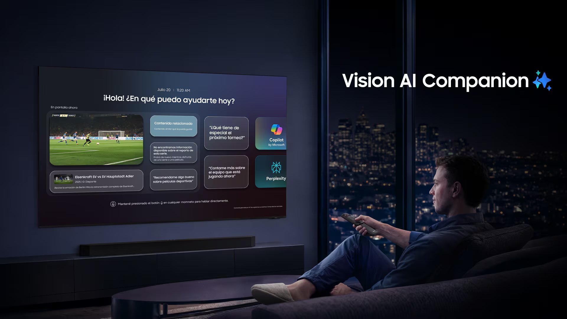 Vision AI Companion permite realizar consultas por voz sobre películas, series y otros contenidos desde la pantalla. (Samsung)