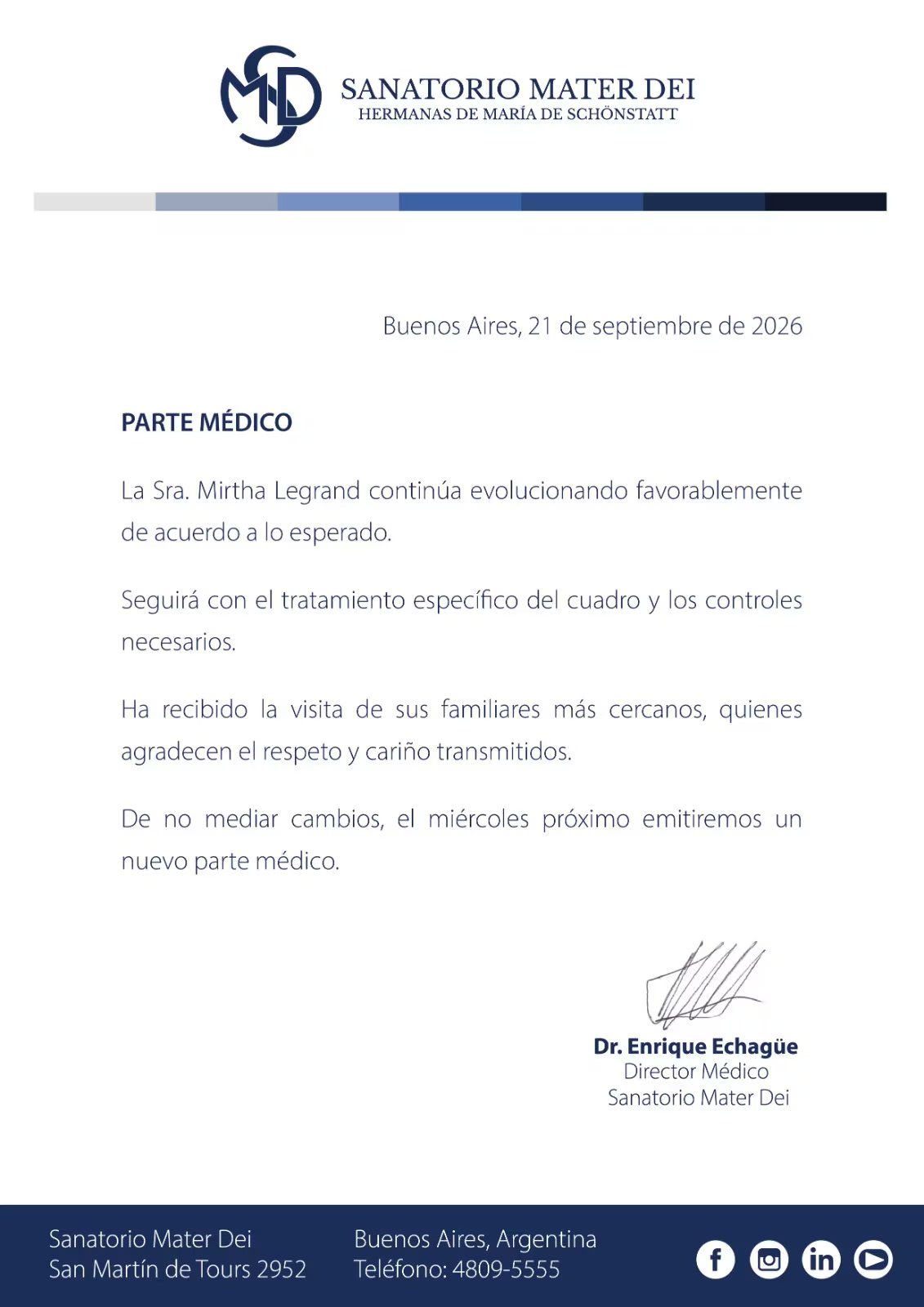 Nuevo parte médico de Mirtha Legrand