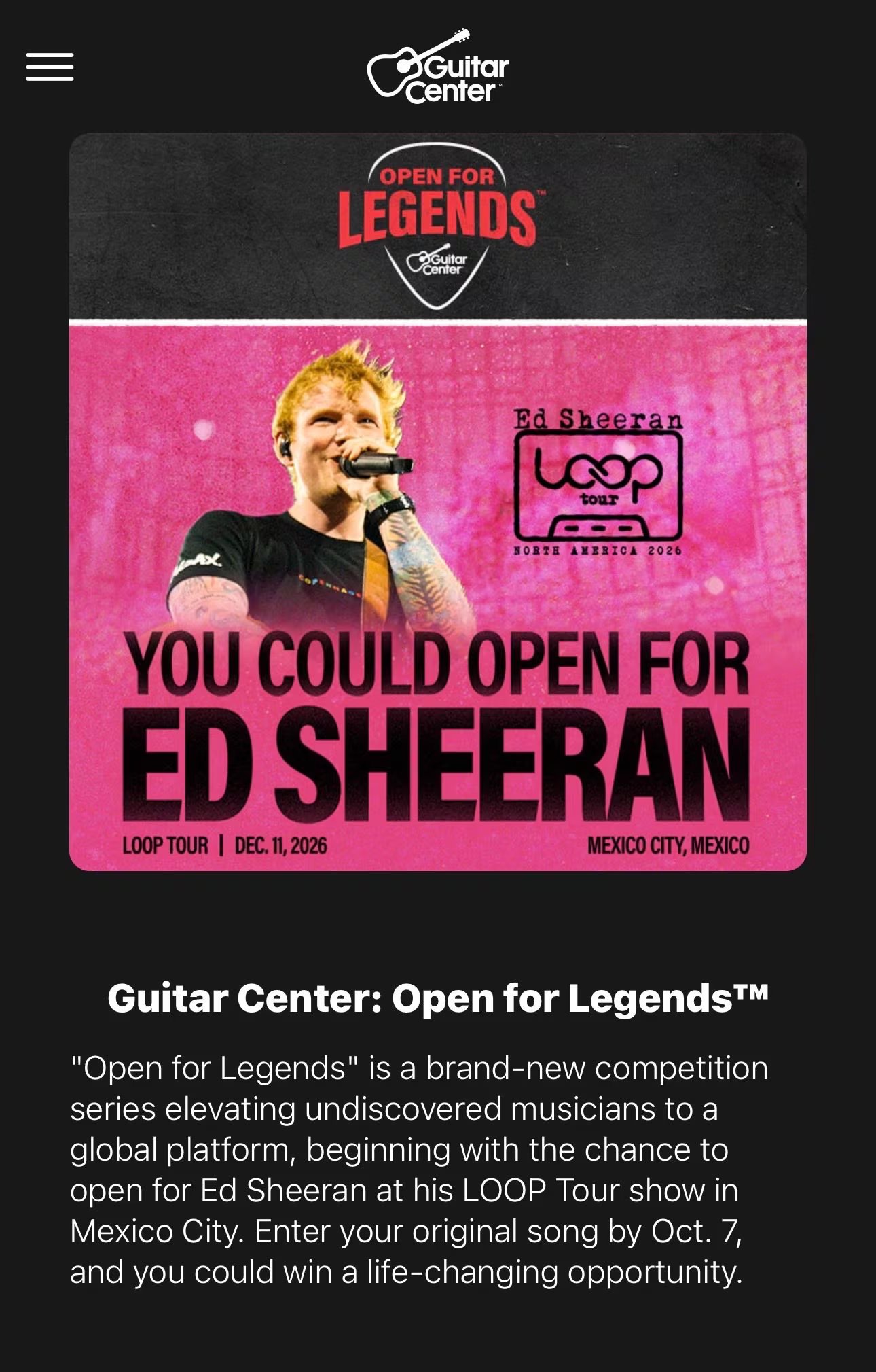 La convocatoria cierra hasta el próximo 7 de octubre. (Captura de pantalla Guitar Centre)