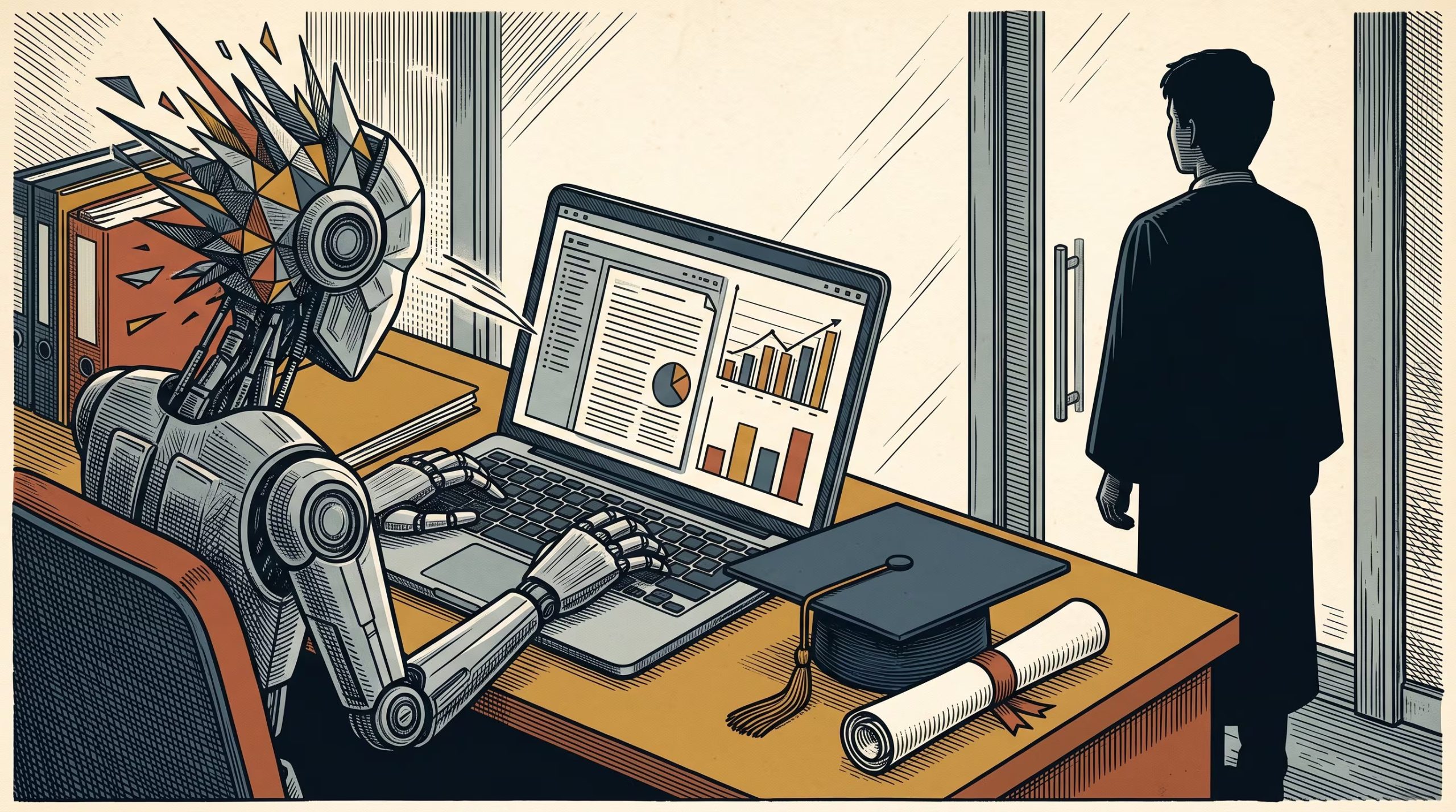 La inteligencia artificial reduce tareas de nivel inicial como análisis de datos, redacción de informes y atención al cliente básica, y complica la inserción de graduados universitarios. (Imagen Ilustrativa Infobae)
