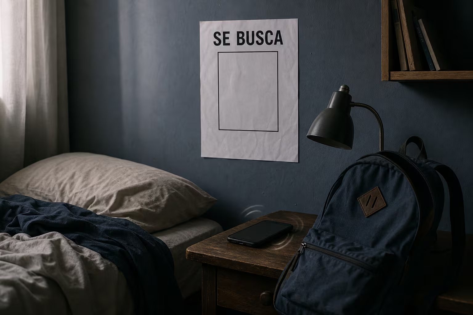 Un cartel de búsqueda en la pared de un dormitorio simboliza la alerta por la desaparición de un adolescente. (Imagen Ilustrativa Infobae)