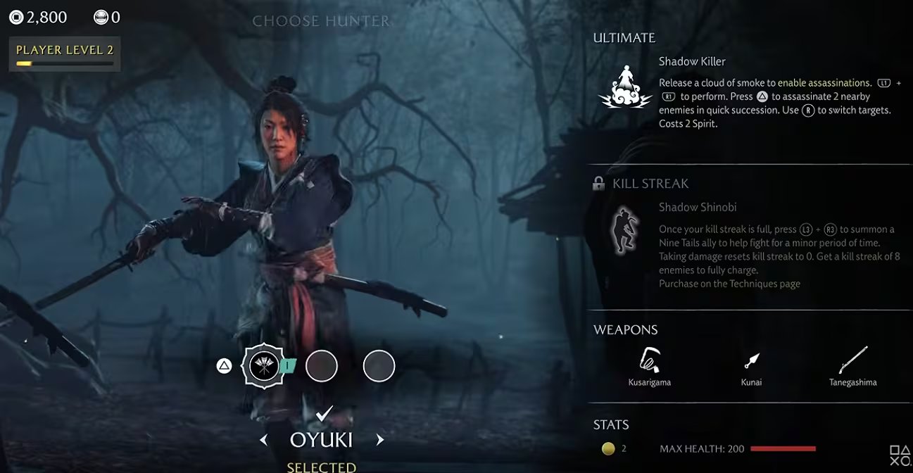 Oyuki es una luchadora sigilosa de estilo shinobi especializada en emboscadas rápidas y movimiento evasivo.

(Captura YouTube PlayStation)