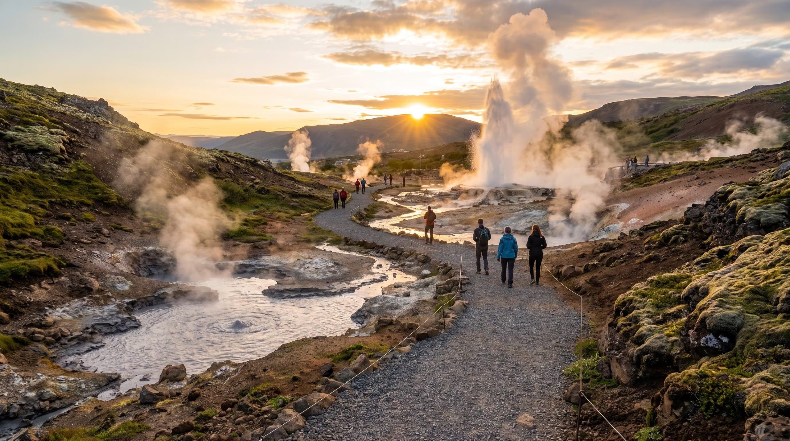 Los senderos y pasarelas del Área Geotérmica de Geysir permiten observar la actividad geotérmica de Islandia sin salir de las zonas señalizadas (Imagen Ilustrativa Infobae)