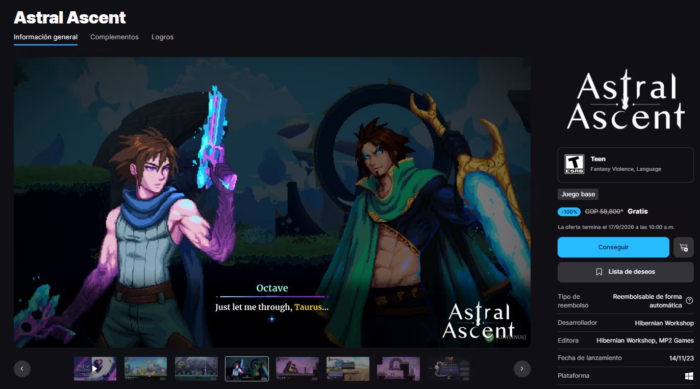 Astral Ascent mezcla plataformas en 2D con elementos propios del género roguelite. (Epic Games)