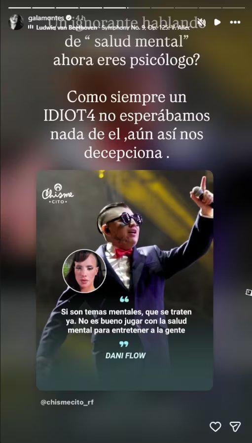 Respuesta de Gala Montes a Dani Flow (Instagram/galamontes)