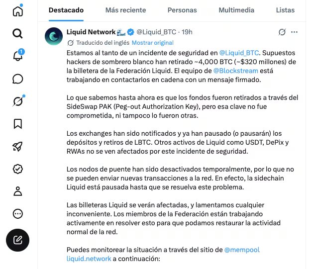 El mensaje de Liquid Network en 
