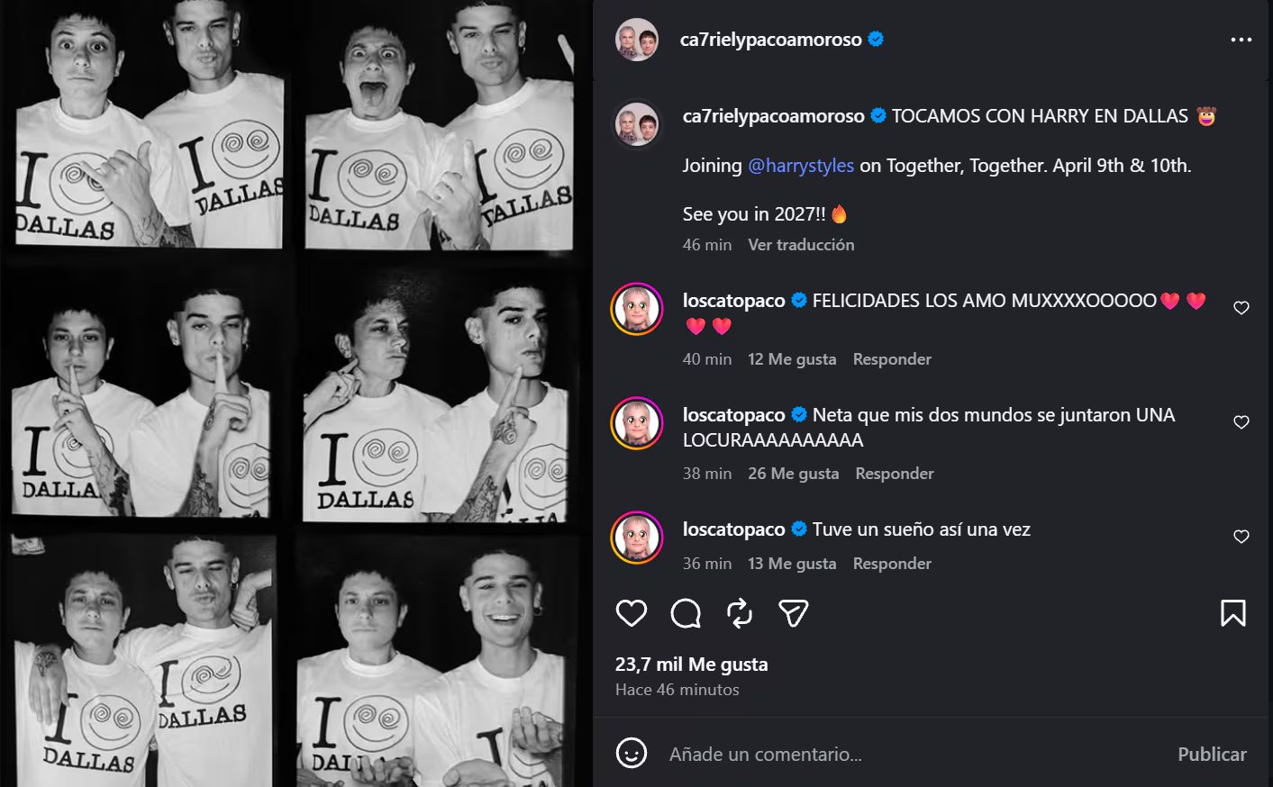 El anuncio de Ca7riel y Paco Amoroso de sus shows con Harry Stiles