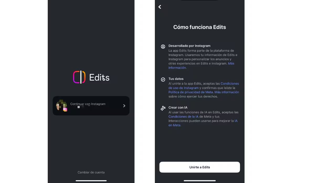 Es necesario iniciar sesión con Instagram para usar esta nueva app. (Edits)