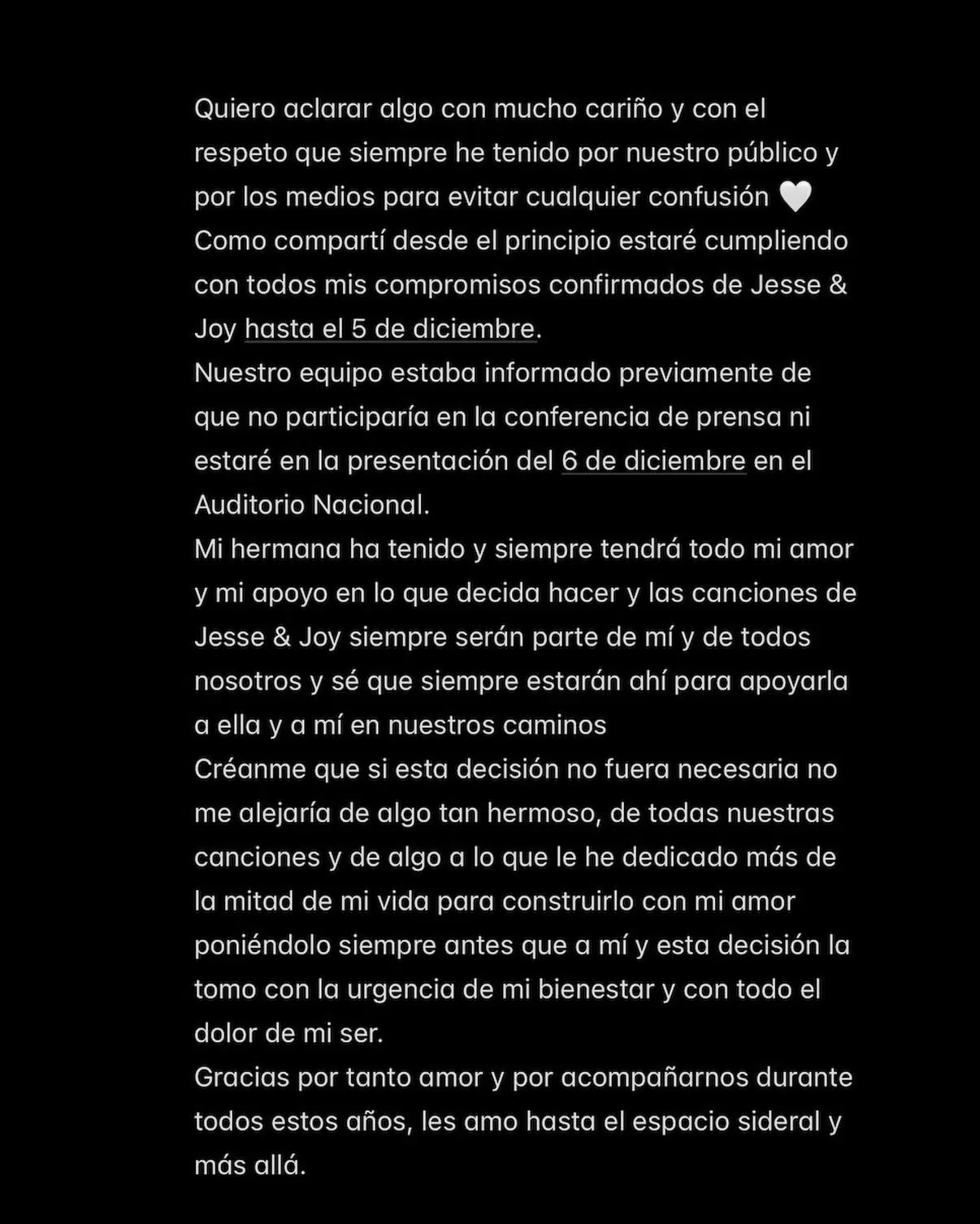 Comunicado de Jesse Huerta tras polémica por supuesto desplante a la prensa y a su hermana en conferencia. (Instagram)