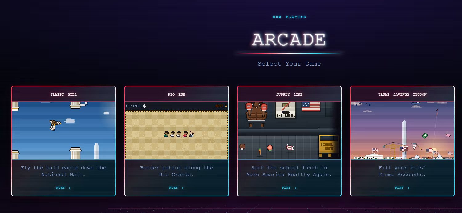 La sección Arcade del sitio web presidencial incluye, en total, cinco juegos de navegador con estética de baja resolución.
(Captura whitehouse.gov/arcade)