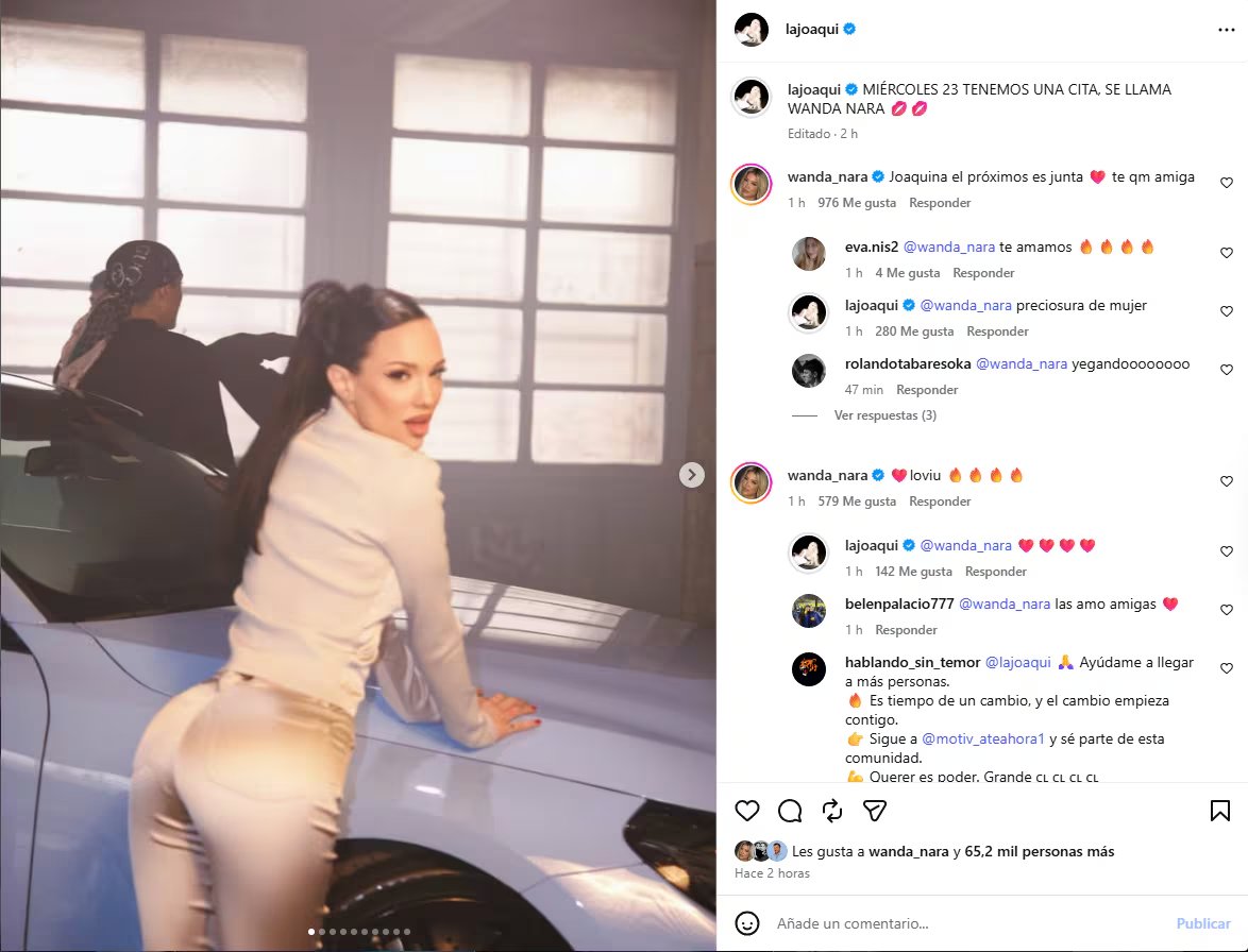 El ida y vuelta de Wanda y la Joaqui en el posteo del anuncio (Instagram)