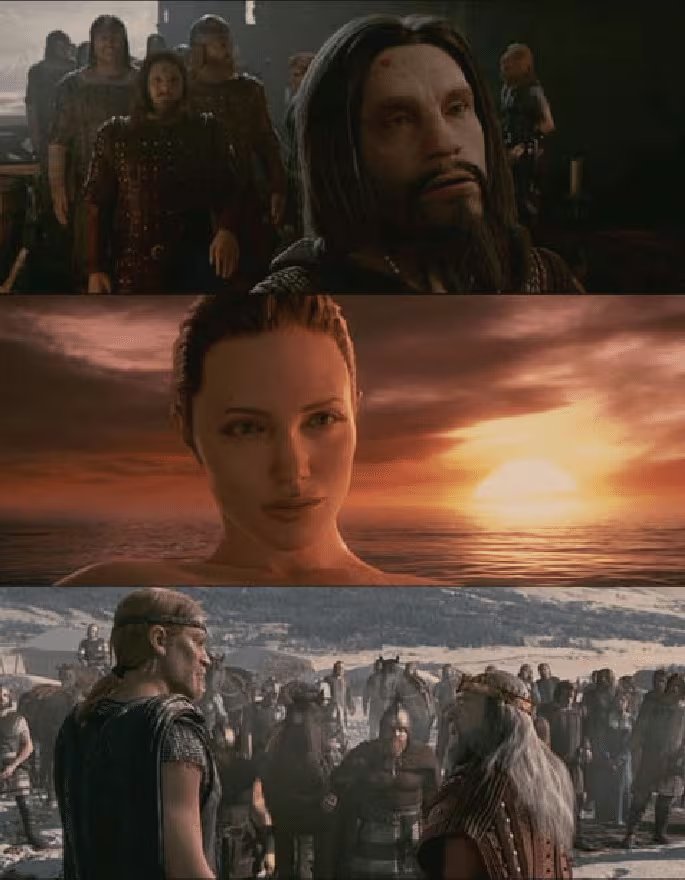 Algunas de las imágenes de 'Beowulf', más cercana al aspecto de un videojuego que al de una película de animación tradicional