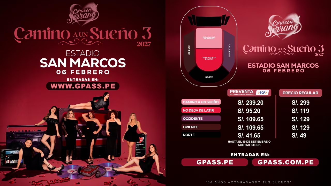 La preventa exclusiva de entradas para Corazón Serrano estuvo dirigida a clientes con tarjetas BCP y sigue vigente hasta el 19 de septiembre o hasta agotar stock. La preventa general del concierto de Corazón Serrano comenzó el 15 de septiembre, a través de la plataforma Gpass.
