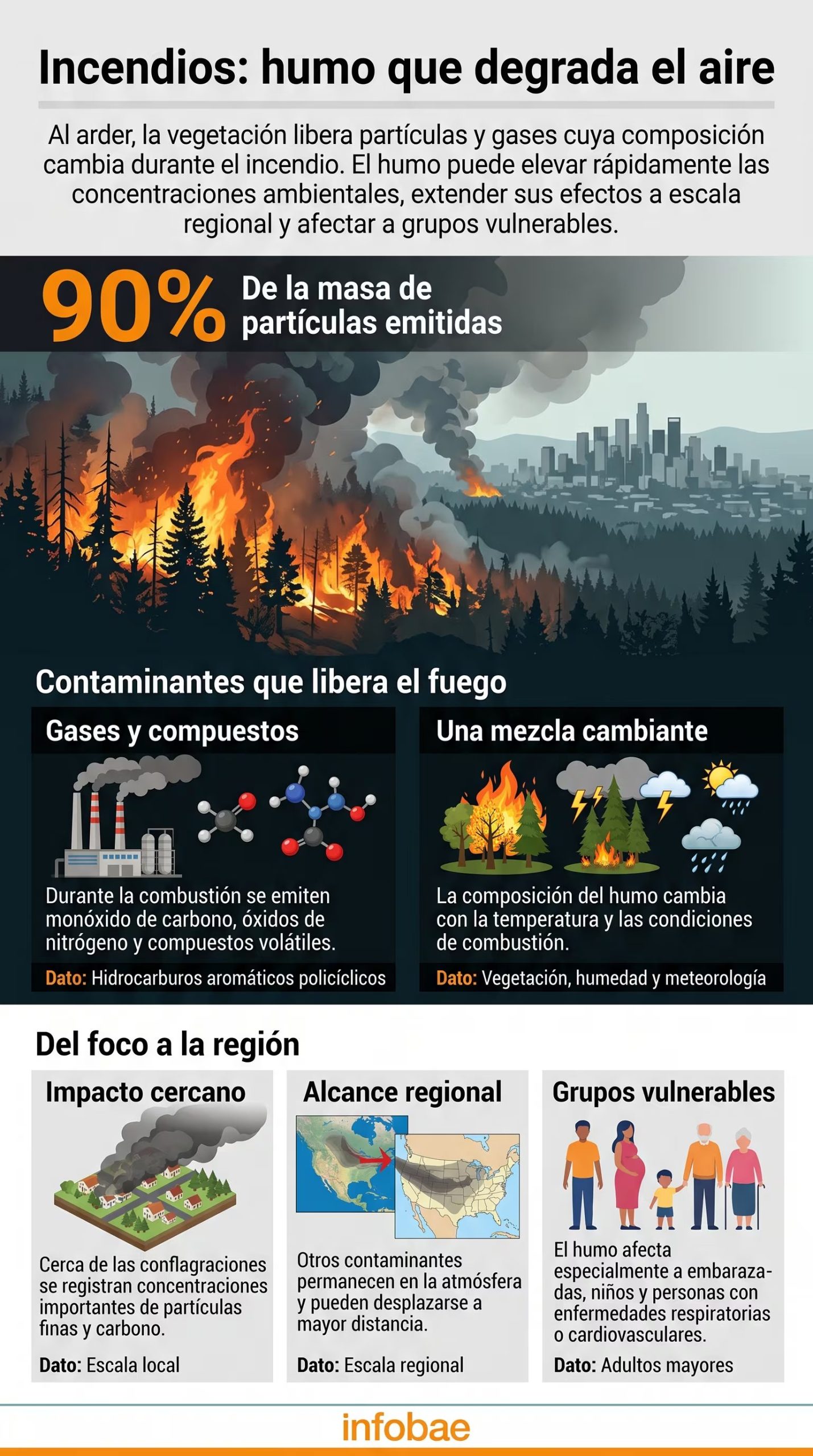 Laura Natalia Ruiz aseguró que el humo de los incendios forestales afecta la calidad del aire, porque durante la combustión de la vegetación se libera una mezcla de material particulado, compuestos orgánicos volátiles y gases - crédito Imagen Ilustrativa Infobae