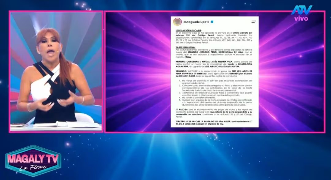 Magaly Medina responde tras condena de Cuto Guadalupe: “La Justicia tendría que tener un poco de discernimiento”. Captura: Magaly TV La Firme.