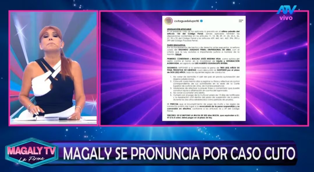 Magaly Medina responde tras condena de Cuto Guadalupe: “La Justicia tendría que tener un poco de discernimiento”. Captura: Magaly TV La Firme.