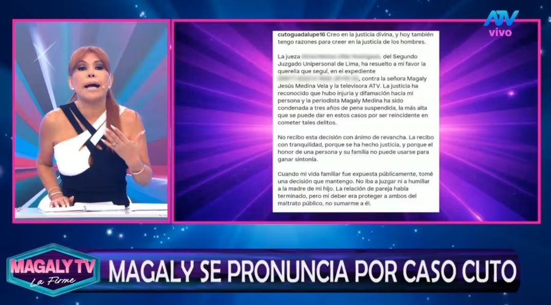 Magaly Medina responde tras condena de Cuto Guadalupe: “La Justicia tendría que tener un poco de discernimiento”. Captura: Magaly TV La Firme.