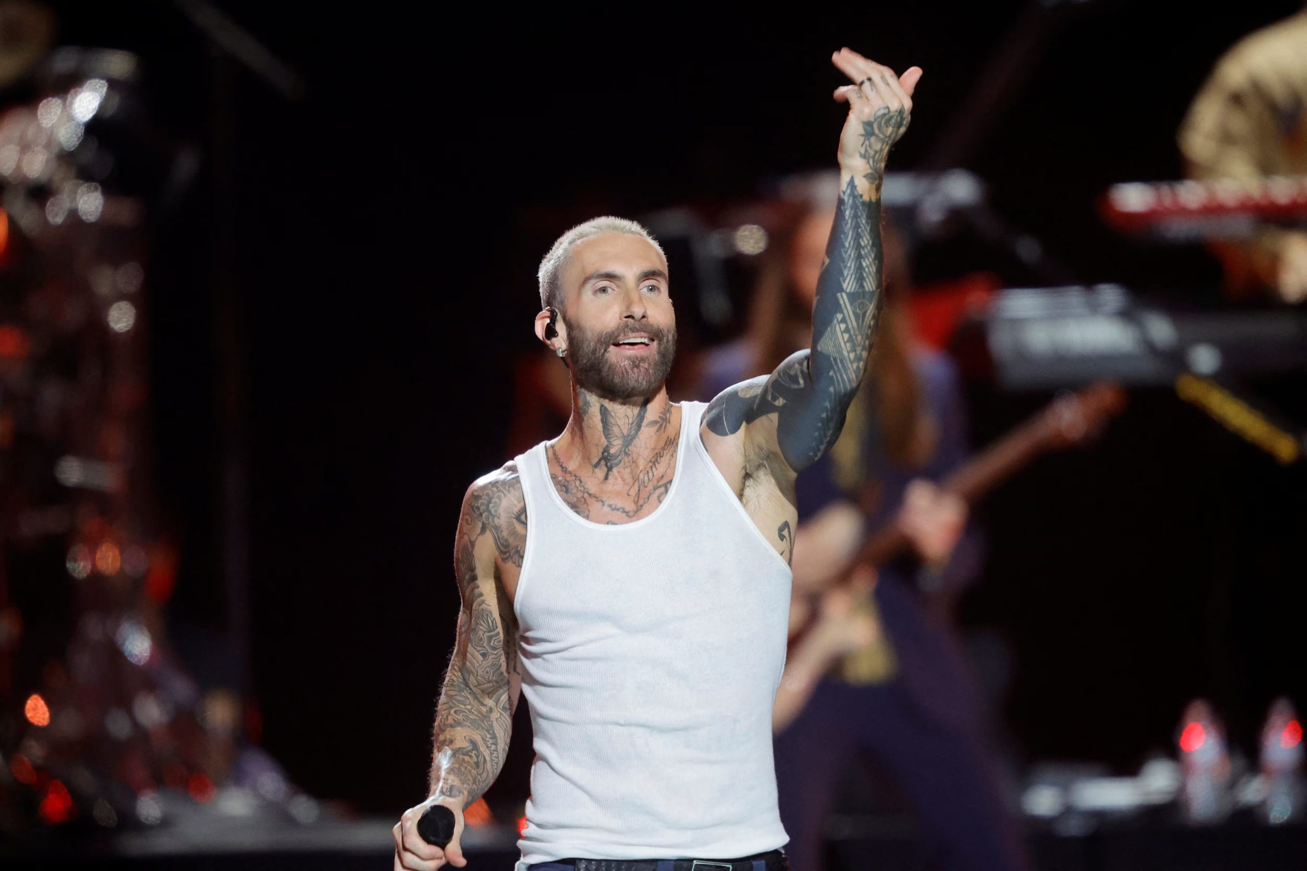Maroon 5 lead vocalist and guitarist Adam Levine performs during the first day of the iHeartRadio Music Festival at T-Mobile Arena in Las Vegas, Nevada, U.S. September 19, 2025. REUTERS/Steve Marcus
