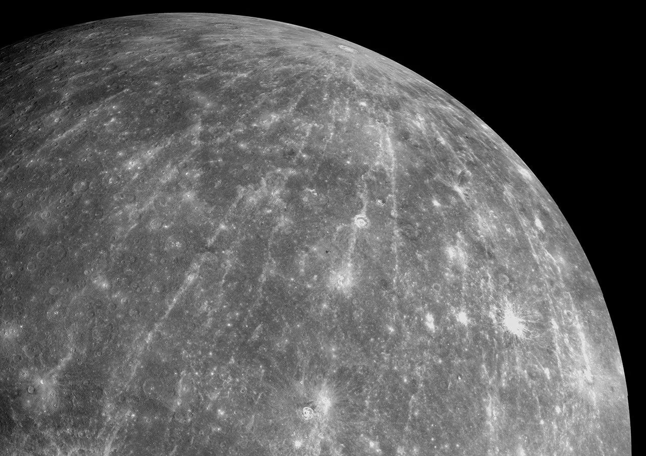 A mosaic of images by NASA's Messenger spacecraft shows an impact crater on the surface of Mercury, named Hokusai, October 6, 2008. New research suggests that the surface of exoplanet LHS 3844 b may resemble that of Mercury. NASA/Handout via REUTERS THIS IMAGE HAS BEEN SUPPLIED BY A THIRD PARTY. BEST QUALITY AVAILABLE.
