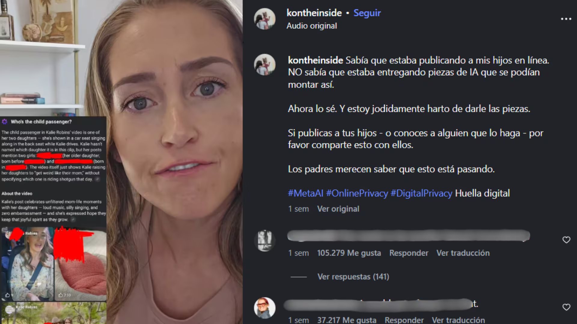 Usuaria de Instagram dio a conocer que Meta AI empezó a hacerle preguntas sobre sus hijos. (Instagram)