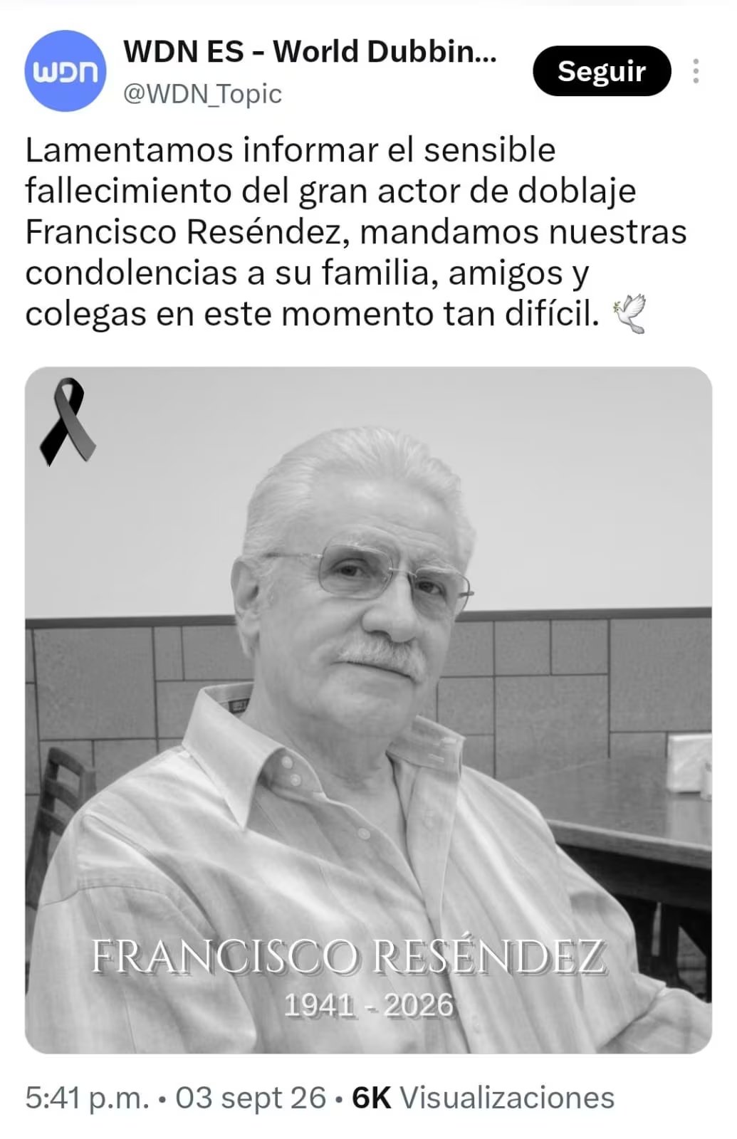 World Dubbing News lamentó el fallecimiento y recordó su trayectoria. (X)