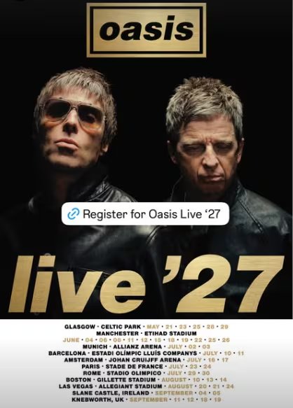 Oasis también anunció un registro para fans a partir del 17 de septiembre 
(Créditos: Instagram)
