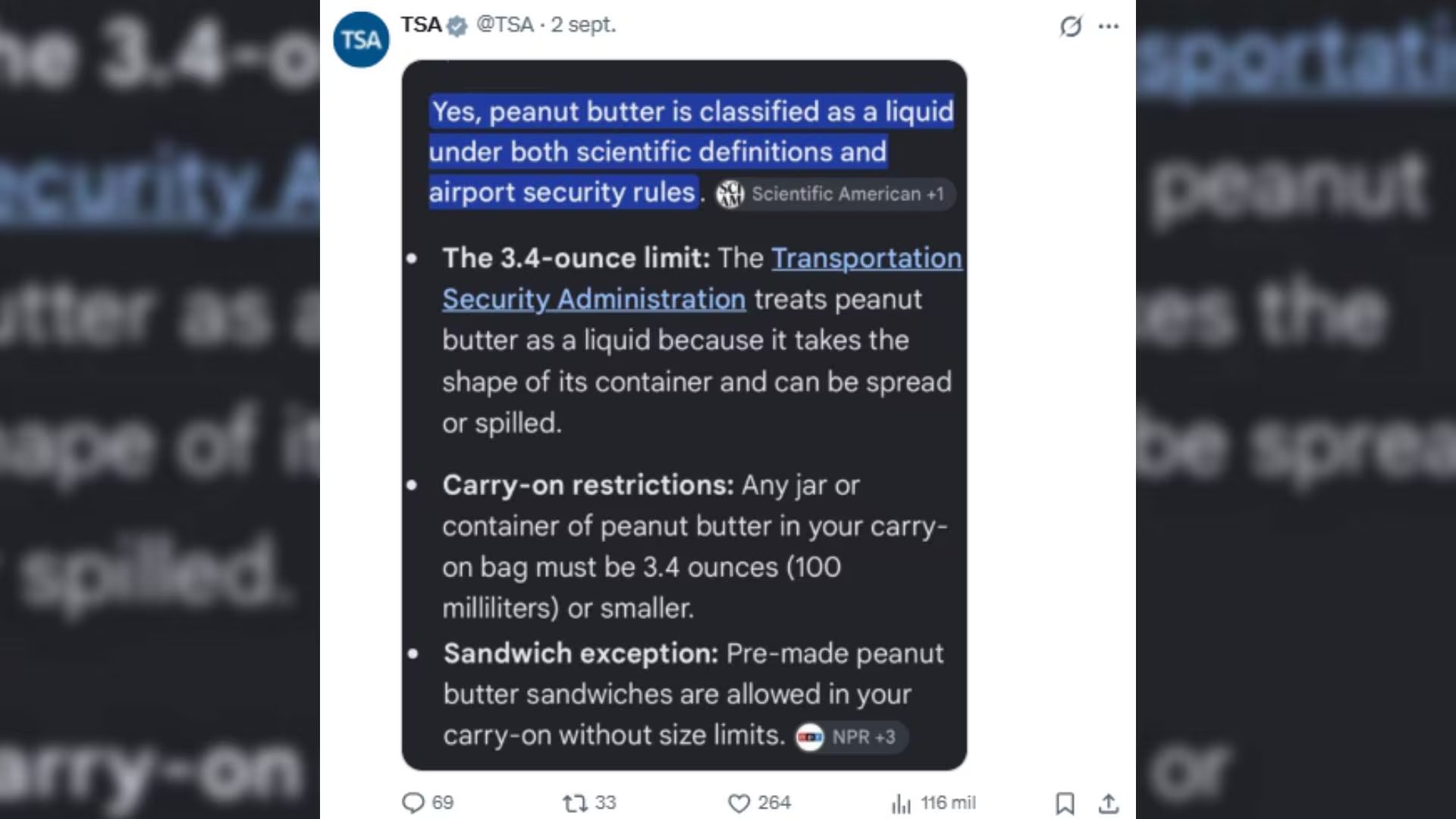 La publicación de la TSA del 2 de septiembre de 2026 no creó una norma nueva, sino que reiteró una restricción vigente desde hace años. (TSA)