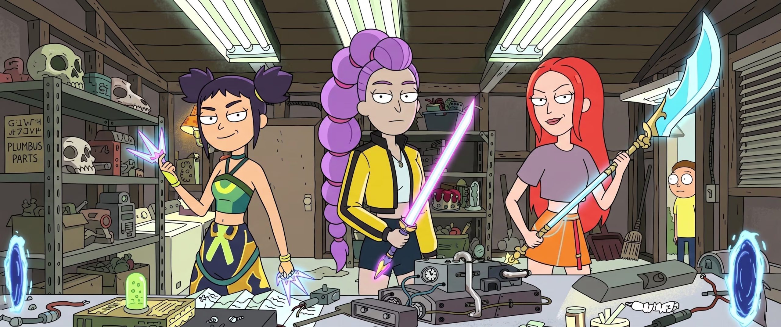 Esta es una representación generada con IA de Las Guerreras K-pop en el universo de Rick y Morty. (Foto: Gemini)