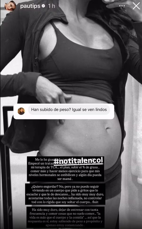 La influencer busca estabilizar sus niveles hormonales para prepararse para la maternidad - crédito @pautips / Instagram