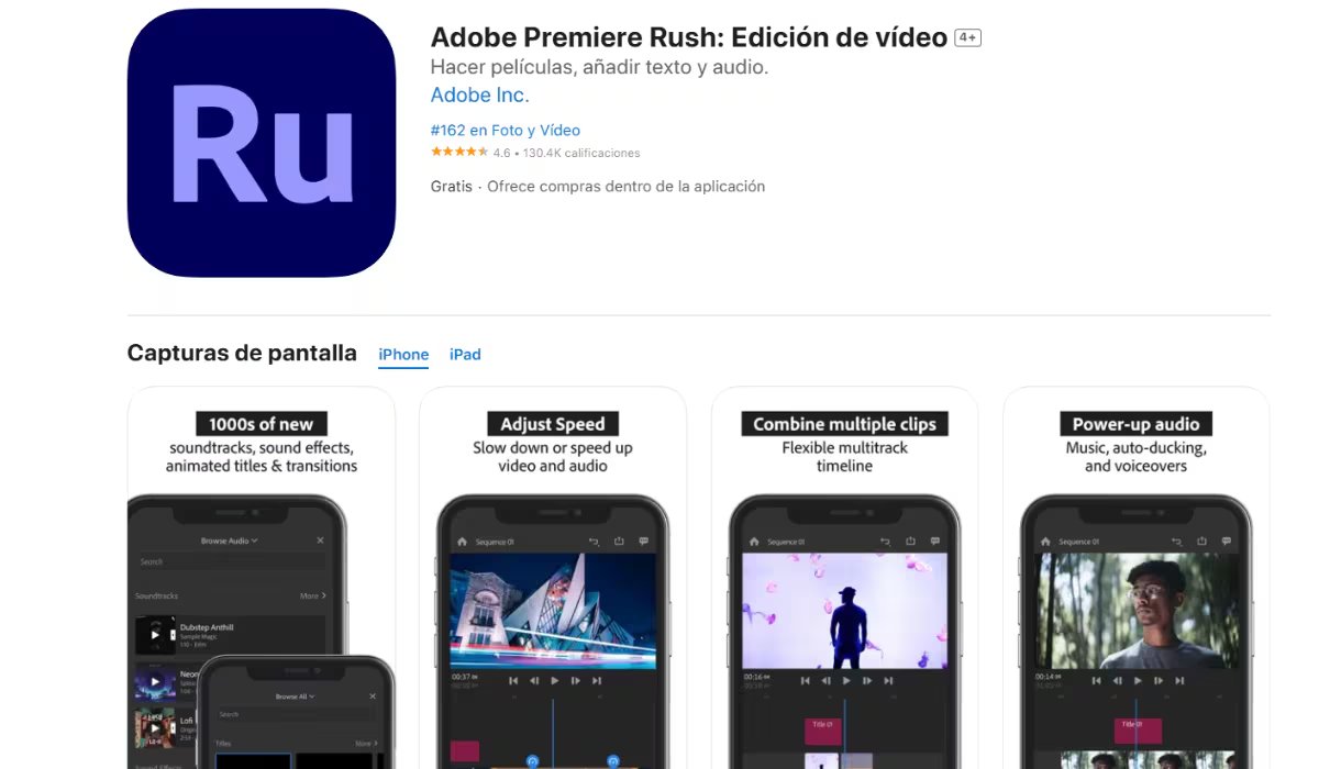 El editor permite agregar títulos animados, modificar la velocidad de los clips y retocar colores mediante filtros preestablecidos. 
 (App Store)