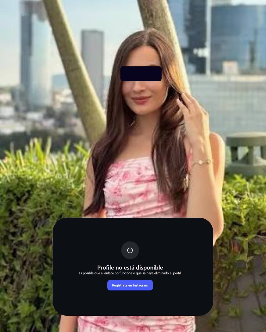 Un mensaje de error indica la indisponibilidad de la cuenta en redes sociales de Michelle Zepeda tras su arresto. (Instagram)