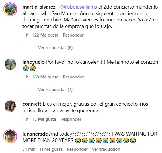Seguidores de Robbie Williams piden en Instagram la reubicación de su concierto tras la clausura del recinto Arena 1 por la Municipalidad de San Miguel. (Instagram Robbie Williams)