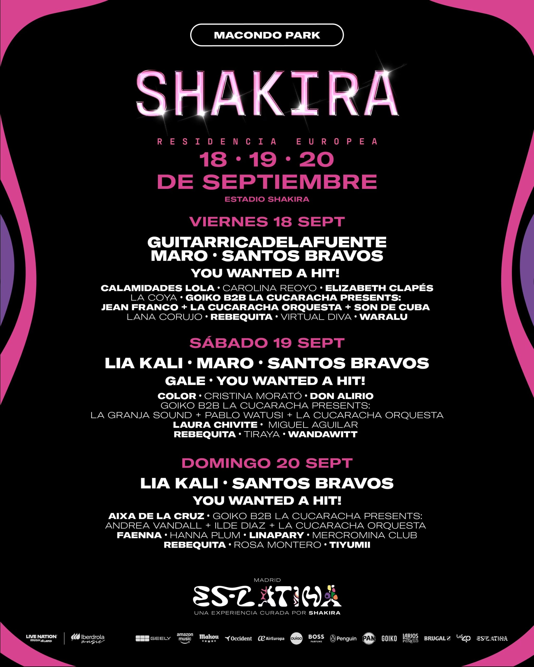 Programa de Es Latina para el primer fin de semana de la residencia de Shakira en Madrid. (Instagram)