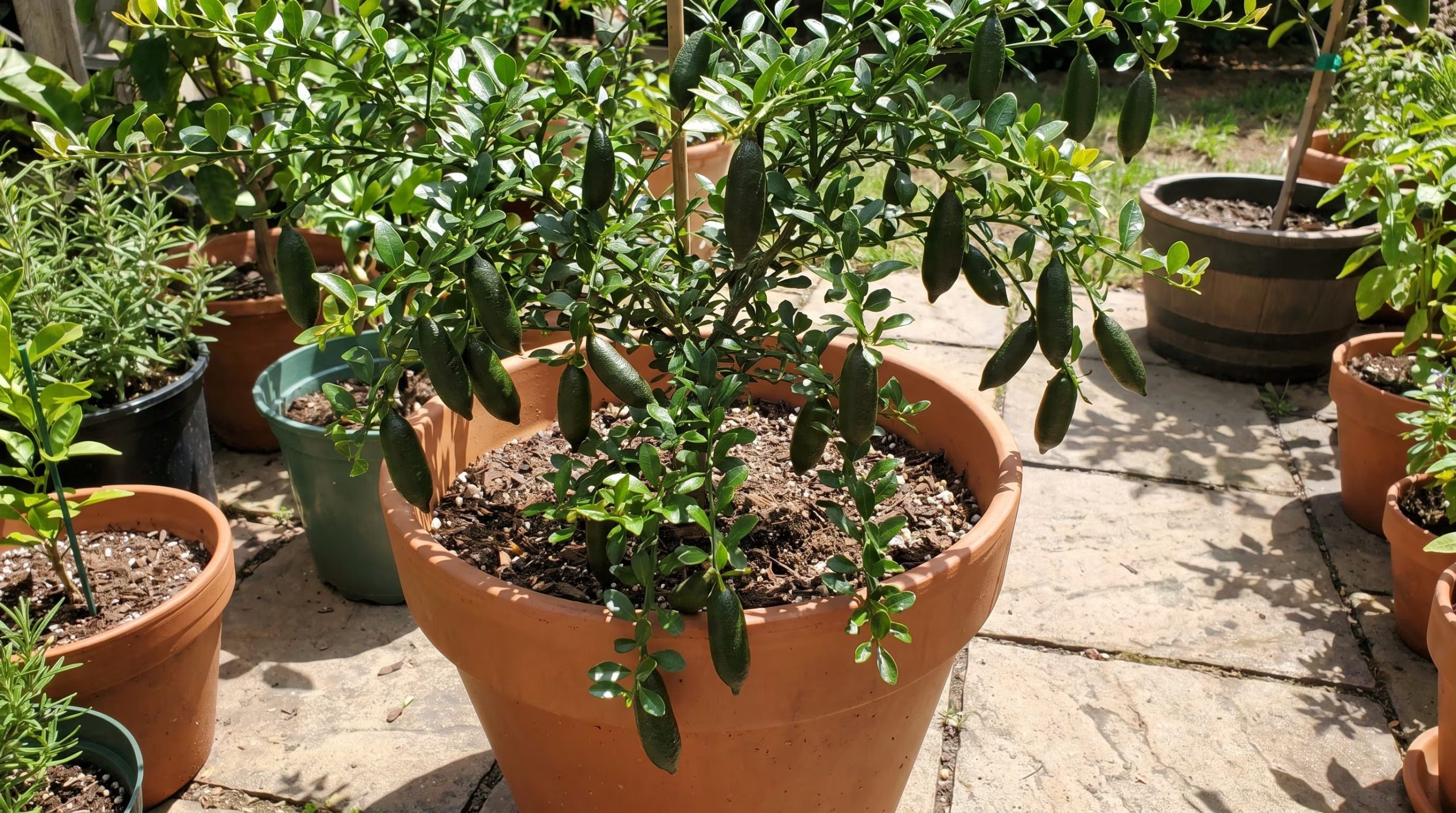 El riego es crucial para el finger lime: en verano puede llegar a ser diario, mientras que en invierno, quincenal.