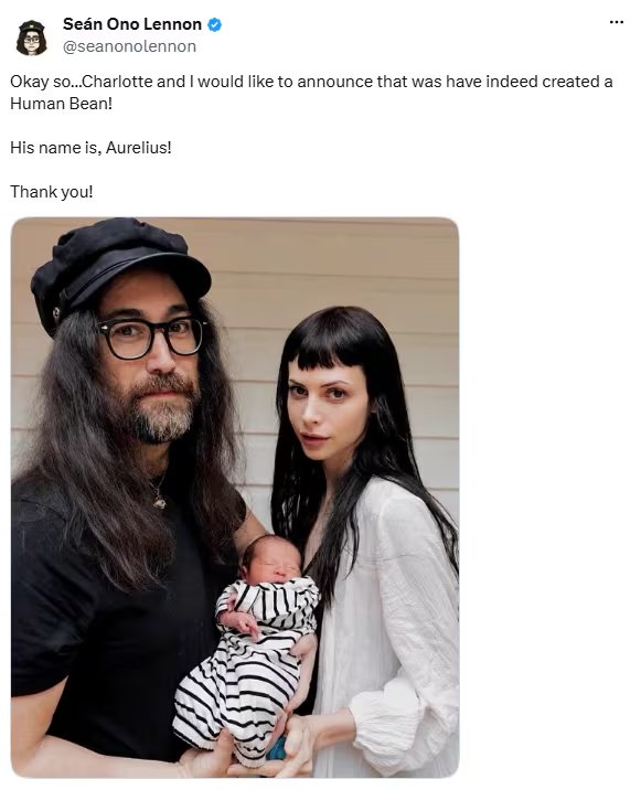 Aurelius se convirtió en el primer nieto de John Lennon, mientras que Yoko Ono ya tenía dos nietos por su hija Kyoko Chan Cox (X/@seanonolennon)