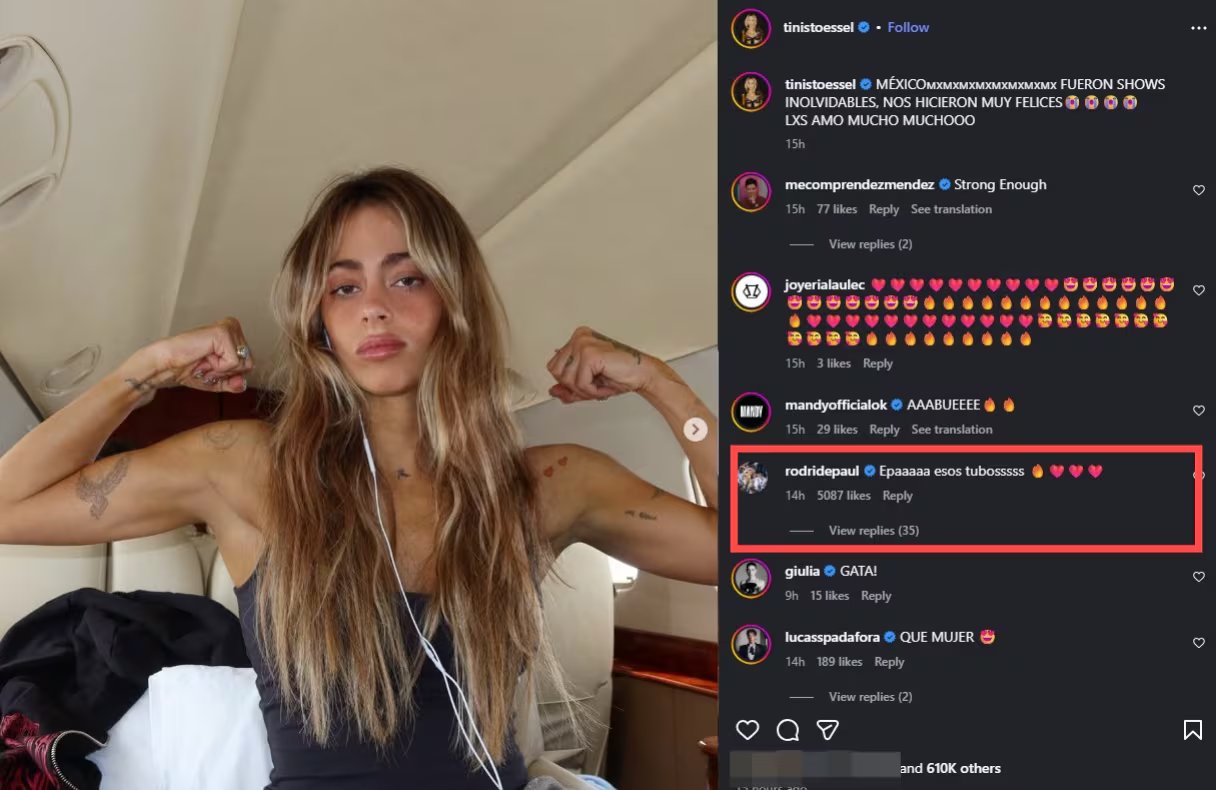 La reacción de Rodrigo De Paul al posteo de Tini Stoessel